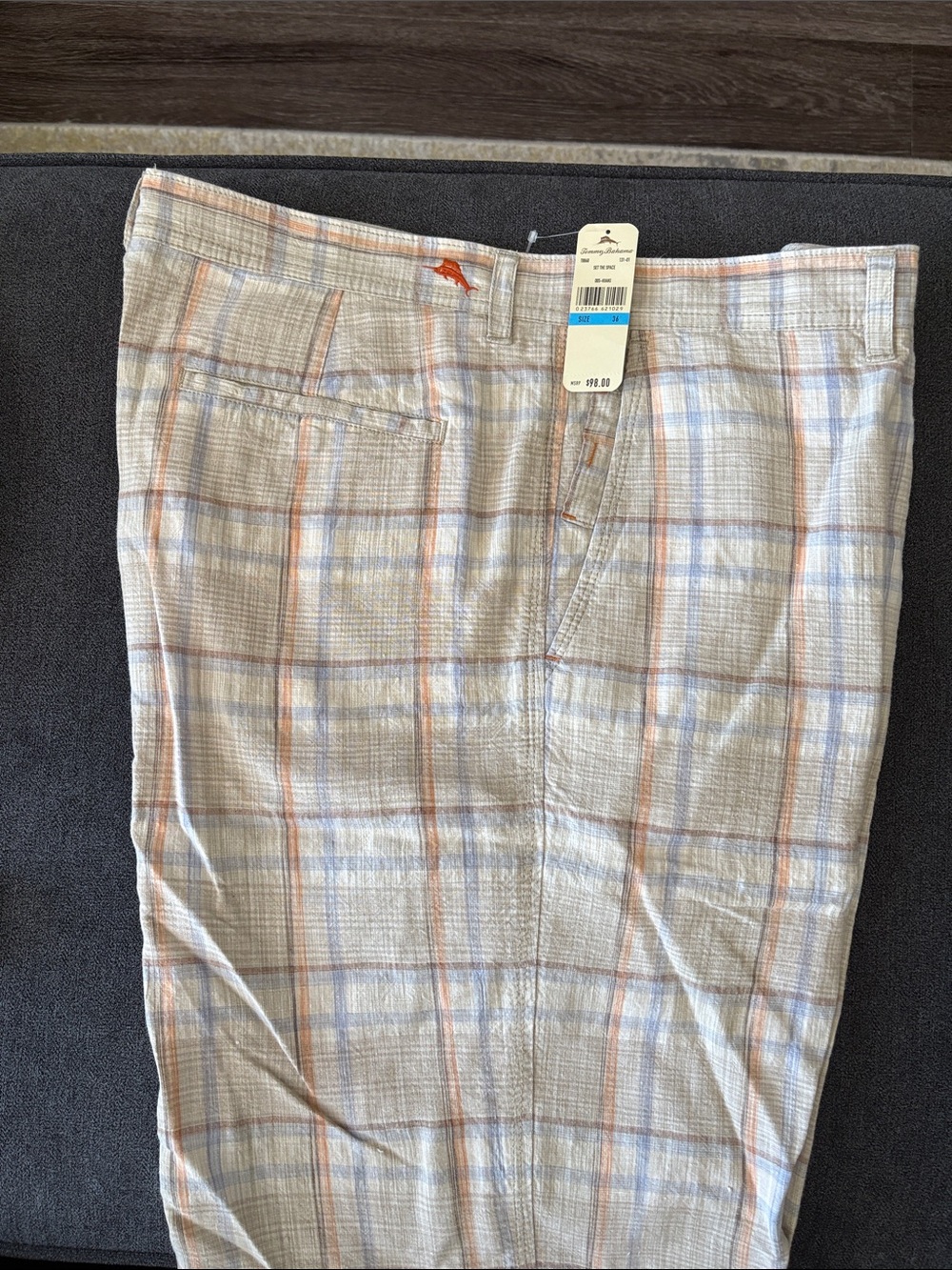 NWT. Tommy Bahama Light Plaid Casual Pants with Orange Accent